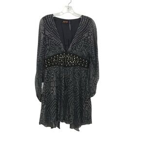 Free People New Moonbelt Mini Dress Size 4 MSRP $300 Navy Silver